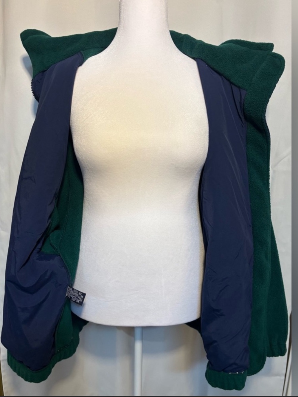 Vintage LL Bean EBTek Fleece Jacket Green Purple Full Zip Hooded Mens XL Travel - Picture 7 of 7
